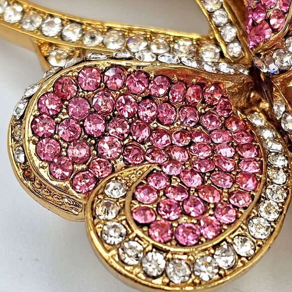Joan Rivers Flower Brooch Vtg Pink Heart Petal Pave Crystal Swarovski RARE Pin - Picture 7 of 12